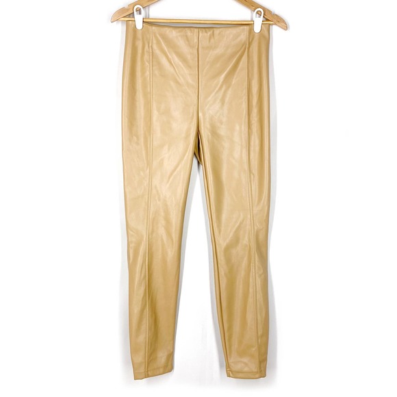 Nicole Miller Faux Leather Leggings Tan Beige Fleece Lined Vegan Stretch NWT S - Picture 1 of 6